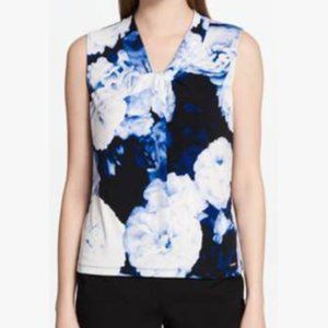 Calvin Klein Blue Sleeveless Knot Top Blouse